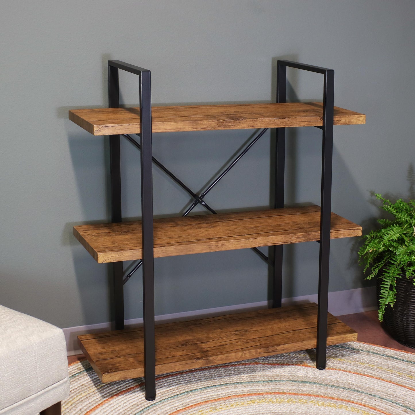 Metal+ HDF Wooden Slab Standing Shelf