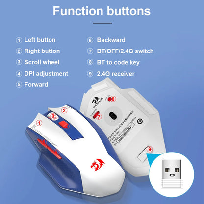 REDRAGON G62 USB Support Bluetooth 2.4G Wireless Gaming Mouse